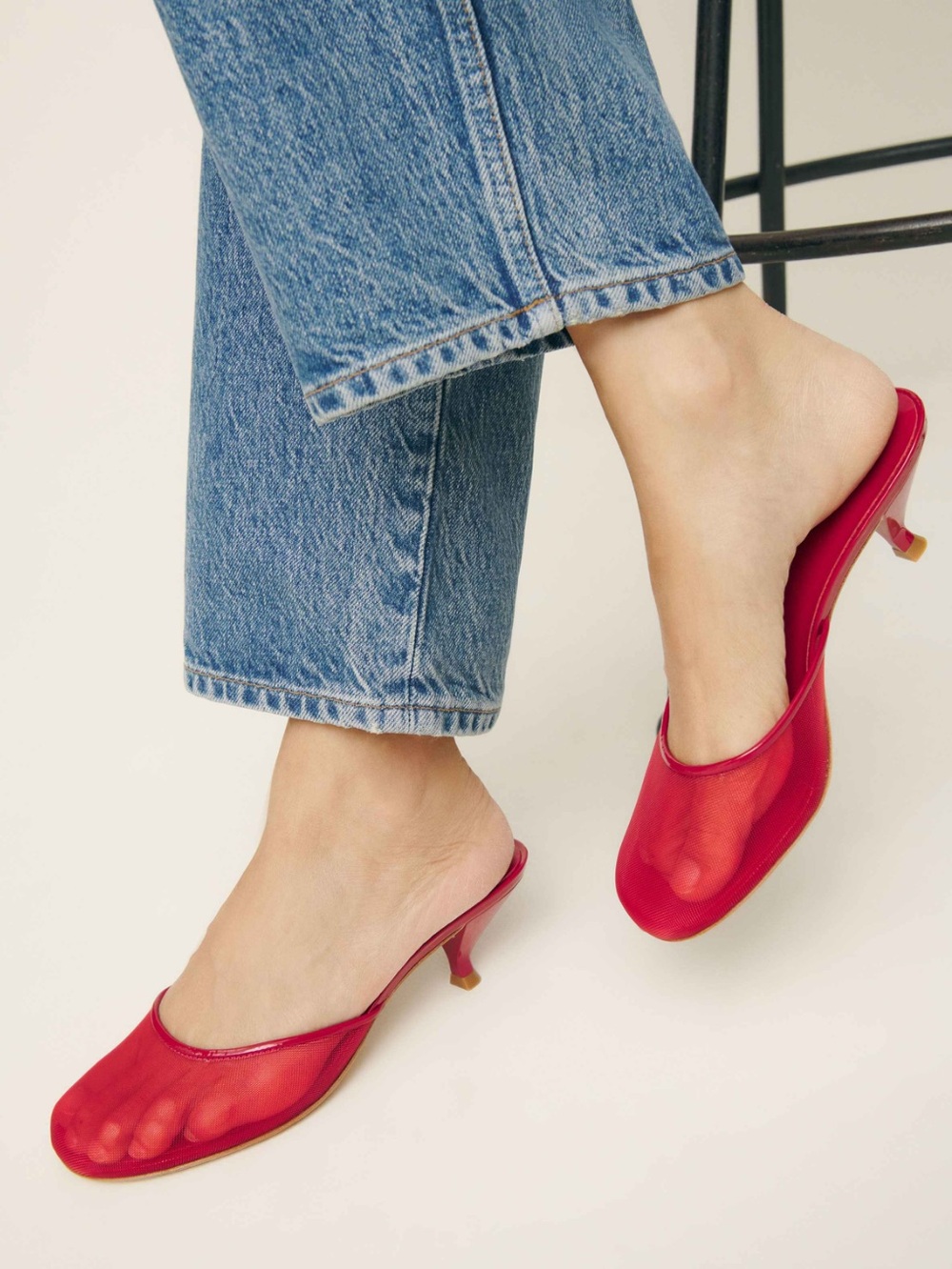 Reformation Red Slip-On Kitten Heel Mules